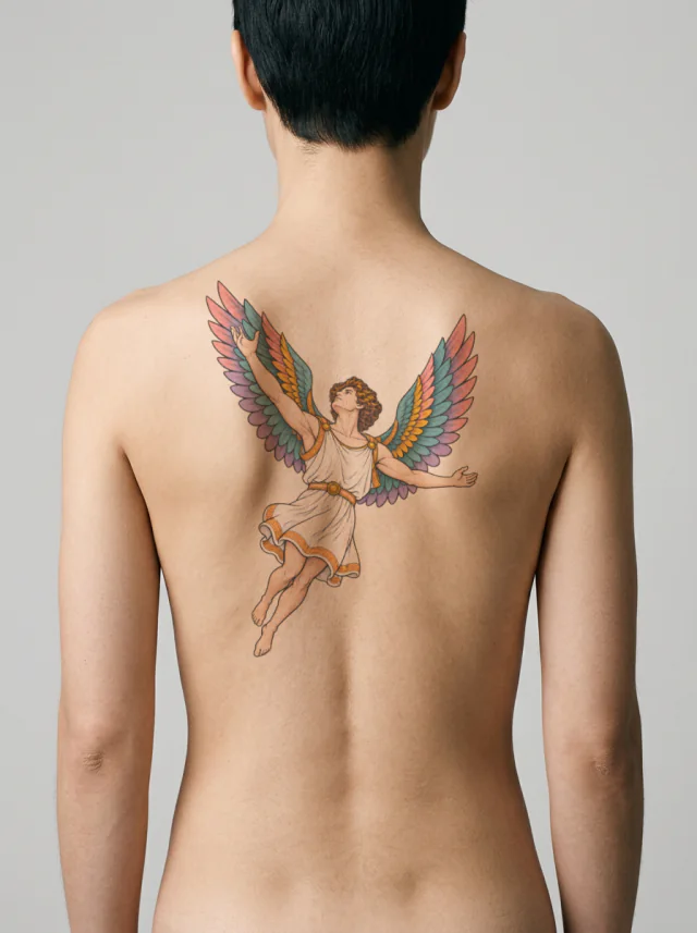 Icarus Rising Wings Tattoo on-skin preview