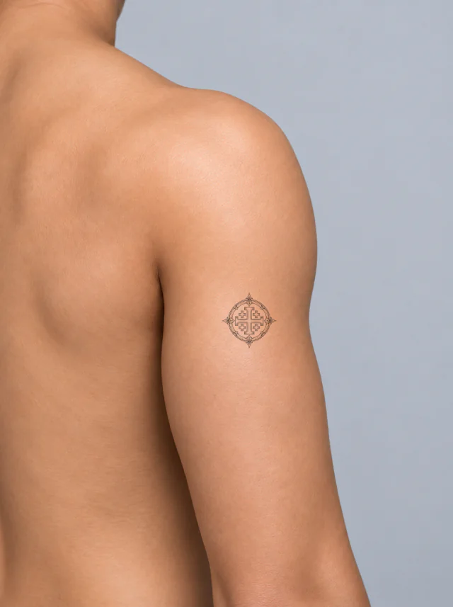 Jerusalem Cross Roundel Tattoo on-skin preview