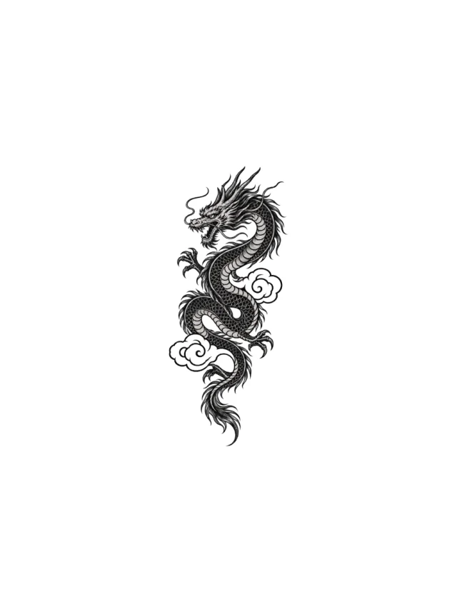 Japanese-Inspired Serpentine Dragon Coiling Upward through Two Cloud Curls Tattoo clean design