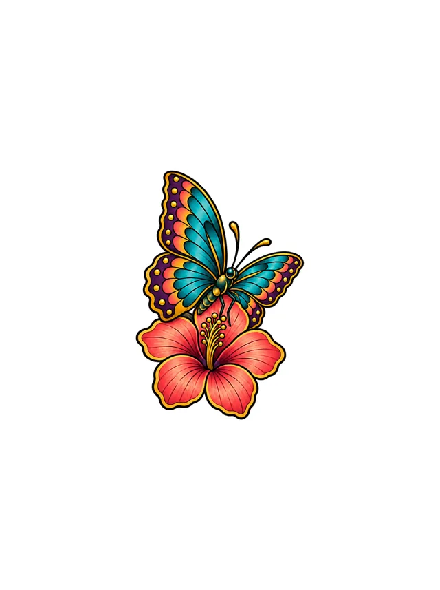 Neo-Traditional Butterfly Flower Forearm Tattoo clean design