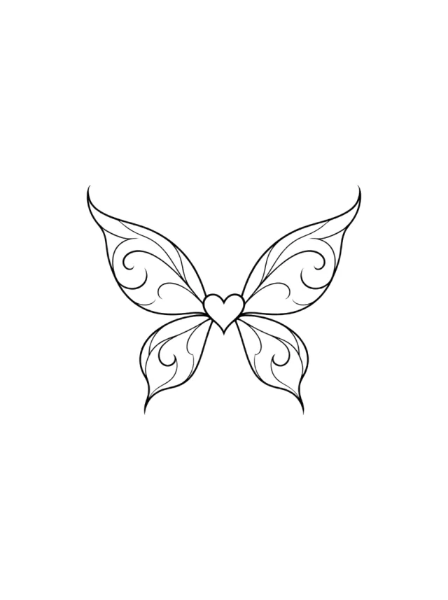 Lower Belly Butterfly Scroll Crest Tattoo clean design