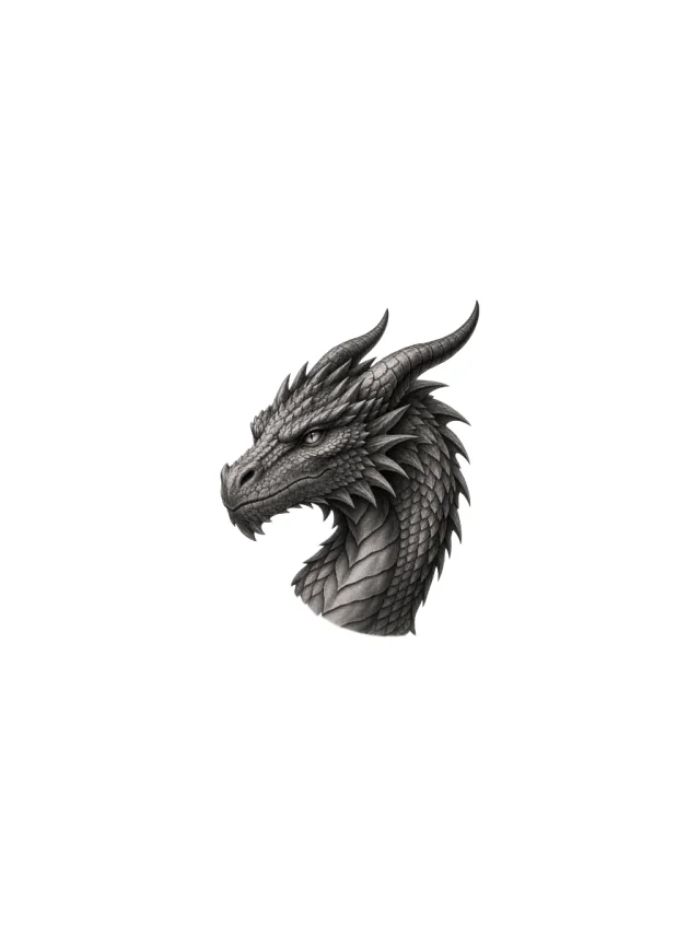 Swept Horn Grey Dragon Portrait Tattoo clean design