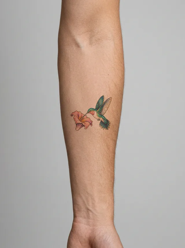 Illustrative Hummingbird Inner Forearm Tattoo on-skin preview