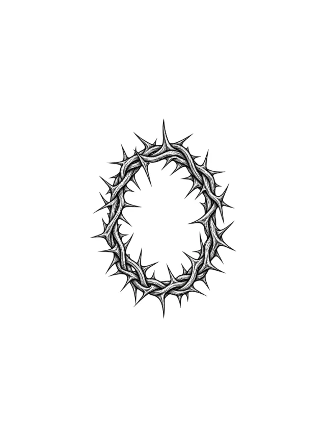 Oval Crown of Thorns with Open Center and Clean Black Linework Tattoo clean design