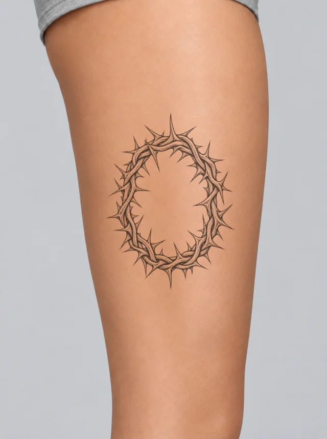 Oval Crown of Thorns with Open Center and Clean Black Linework Tattoo on-skin preview