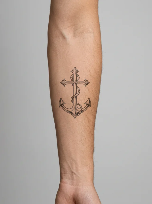 Anchor Cross Tattoo on-skin preview