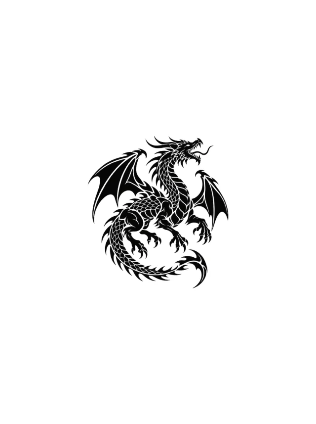 Crescent Blackwork Dragon Tattoo clean design