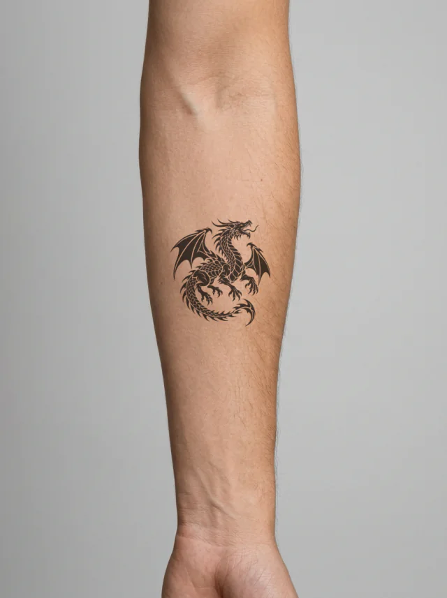 Crescent Blackwork Dragon Tattoo on-skin preview