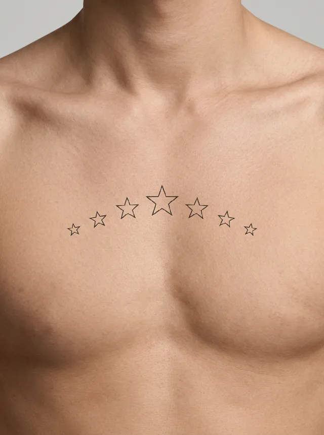 Fine Line Star Row Collarbone Tattoo on-skin preview