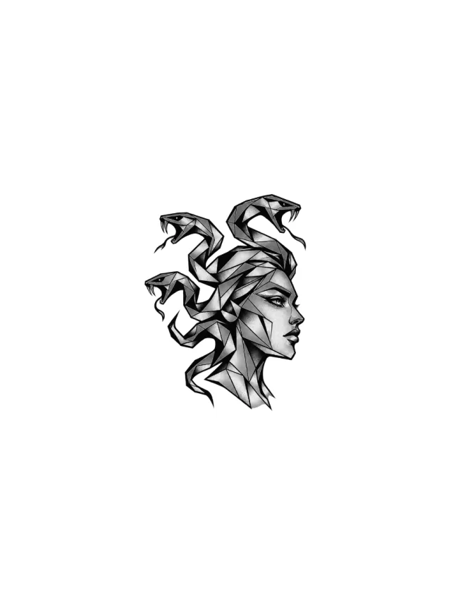 Geometric Medusa Profile Tattoo clean design