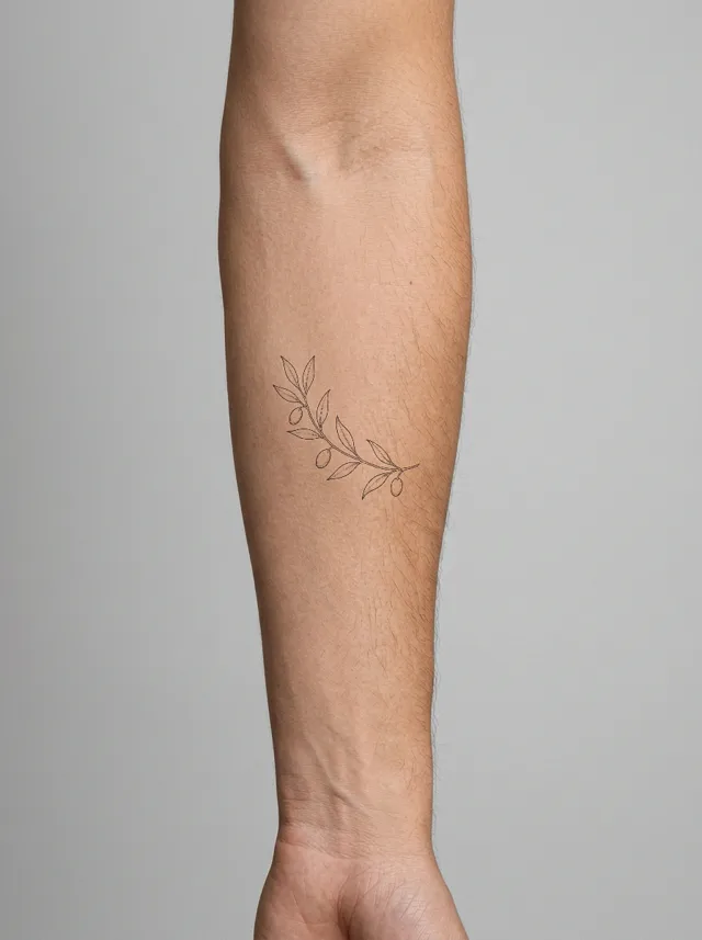 Fine Line Olive Branch Forearm Tattoo on-skin preview