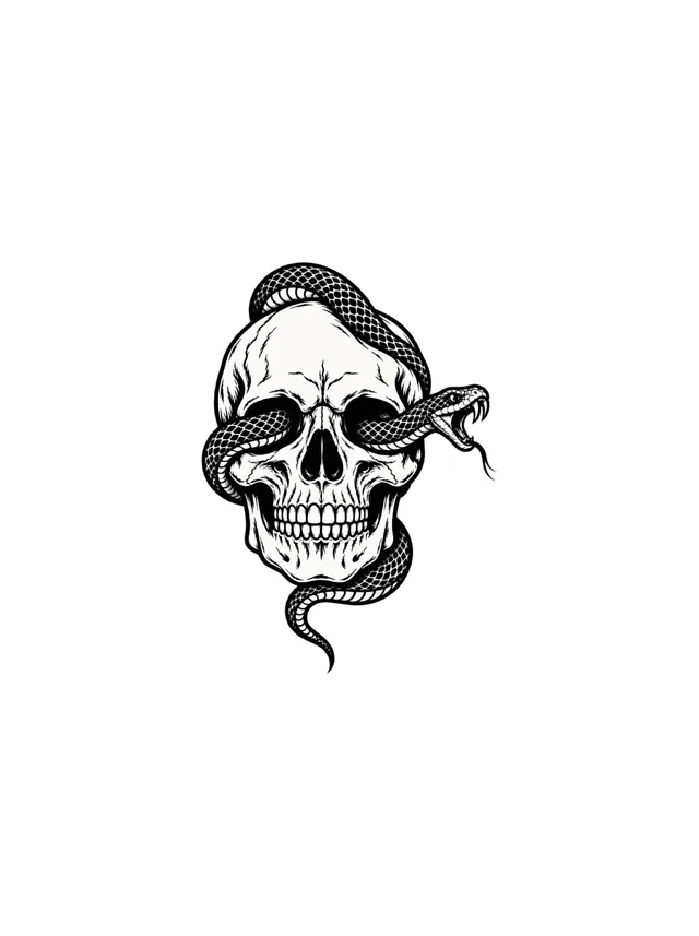 Blackwork Snake and Skull Forearm Tattoo clean design