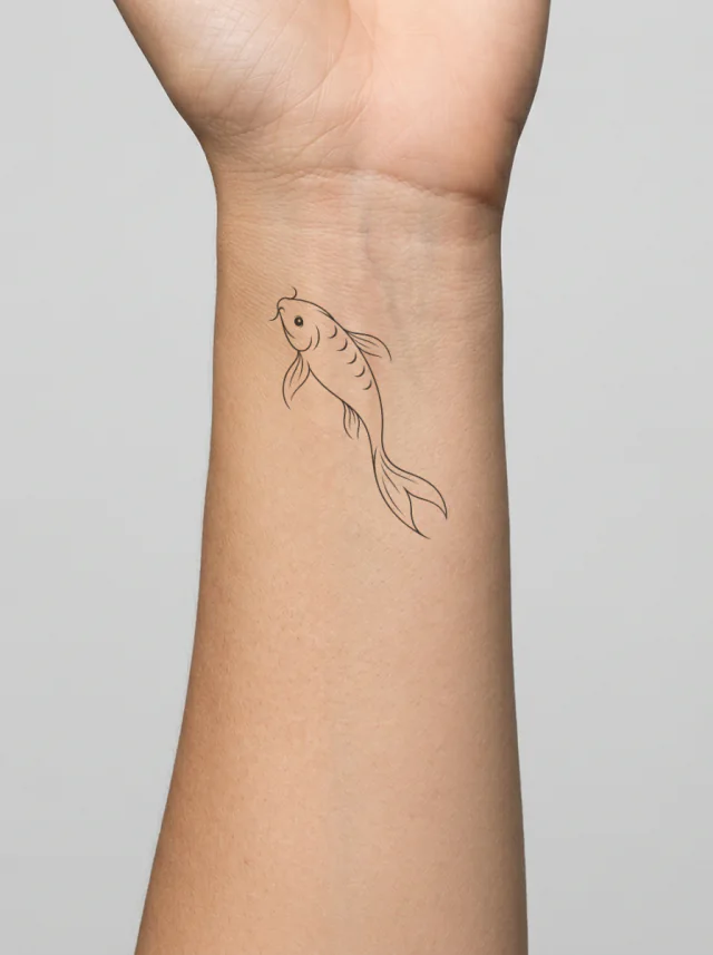 Sparse Fine Line Koi Tattoo on-skin preview