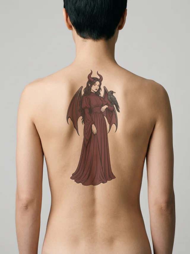 Succubus Raven Companion Tattoo on-skin preview
