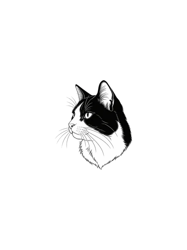 Fine Line Tuxedo Cat Tattoo clean design
