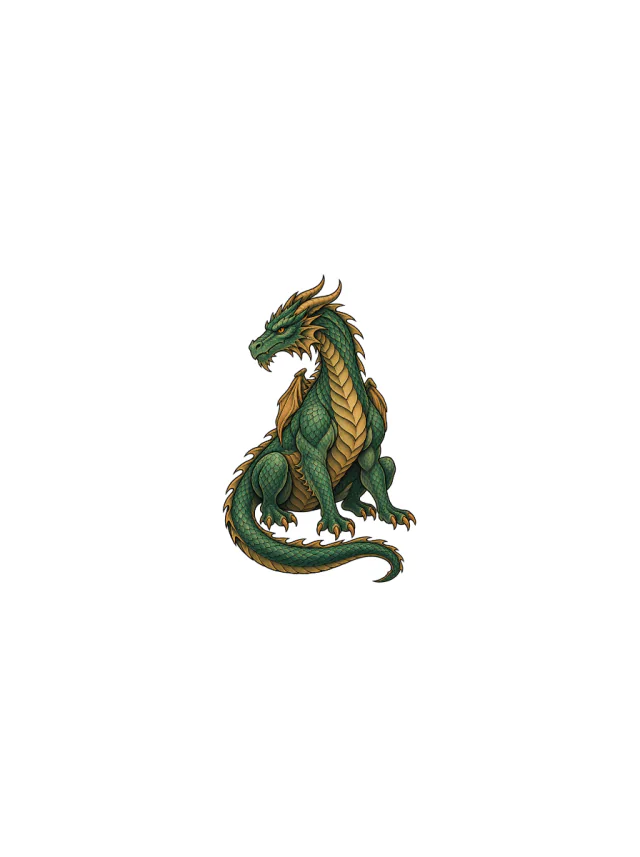 Seated Jade Neo Traditional Dragon Tattoo clean design