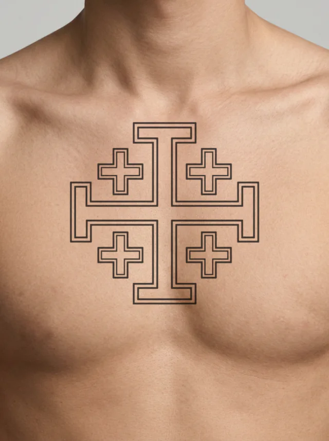 Jerusalem Cross Outline Tattoo on-skin preview