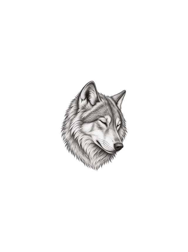 Resting Dotwork Wolf Tattoo clean design