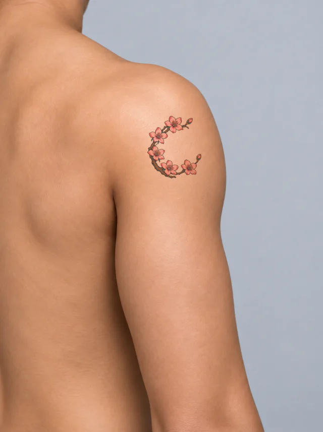 Cherry Blossom Crescent Branch Tattoo on-skin preview