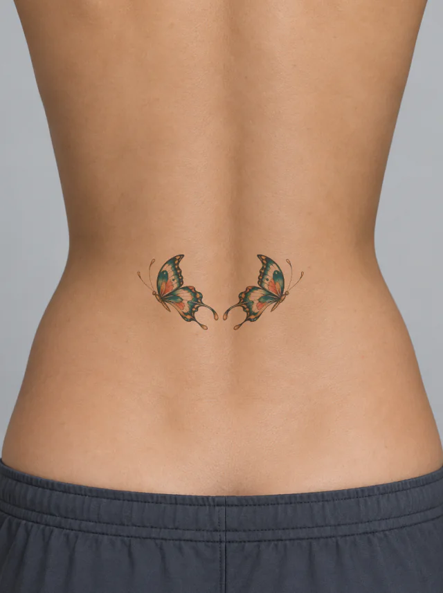Illustrative Butterfly Lower Back Tattoo on-skin preview