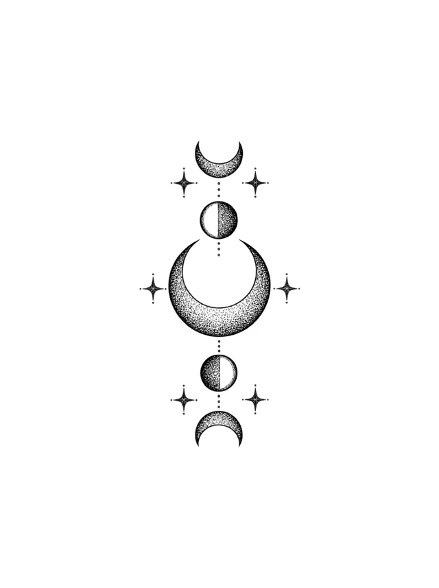 Dotwork Crescent Moon Spine Tattoo clean design