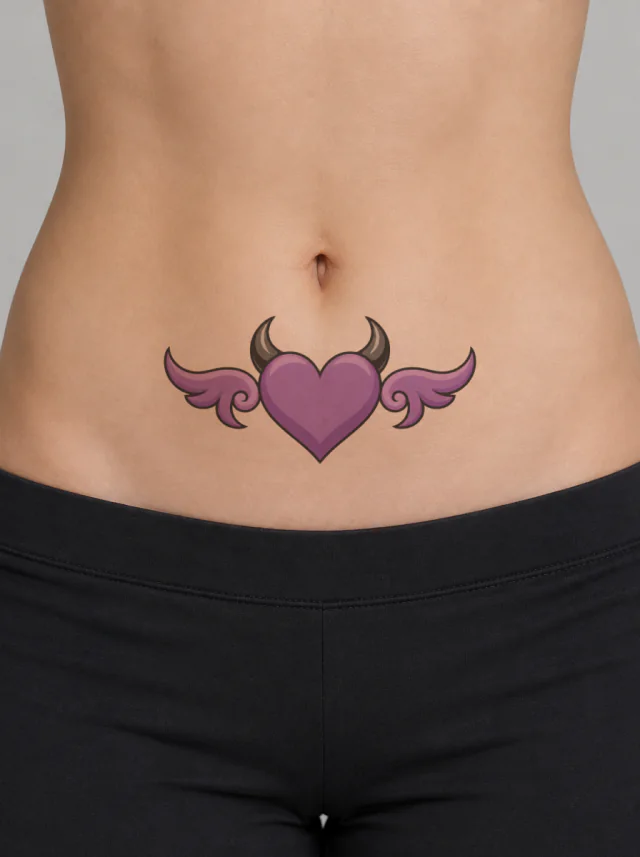 Lower Belly Violet Heart Sigil Tattoo on-skin preview