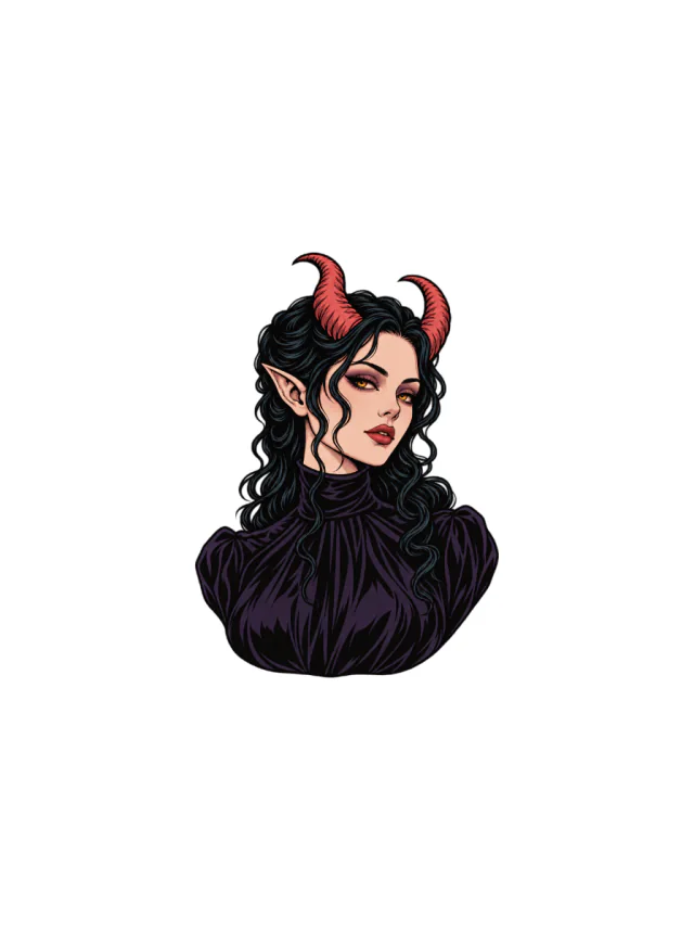 Succubus Horned Portrait Tattoo clean design