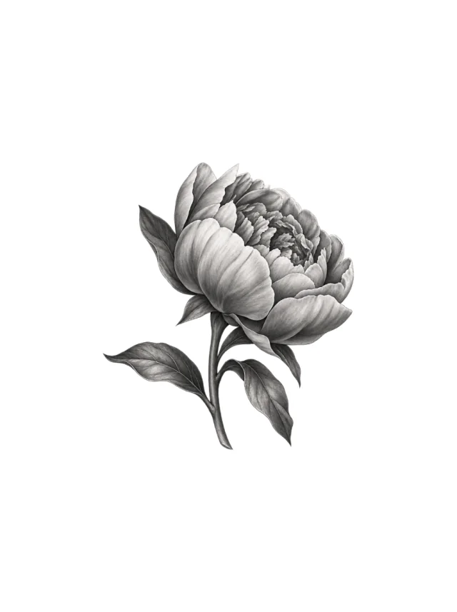 Tatuagem de peônia no braço, desenho limpo