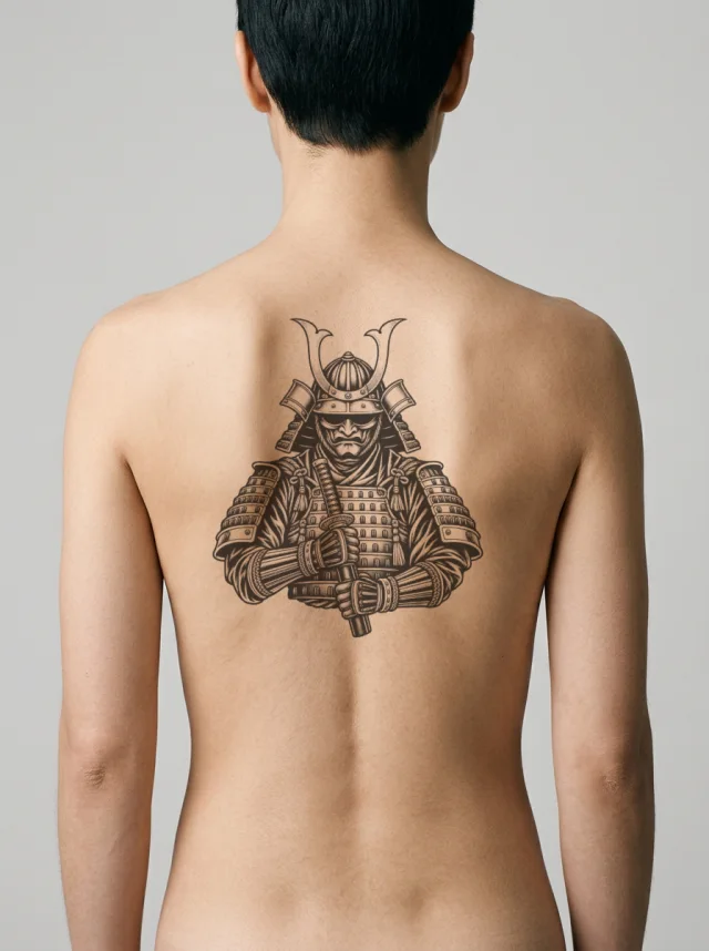 Samurai Bust Tattoo on-skin preview
