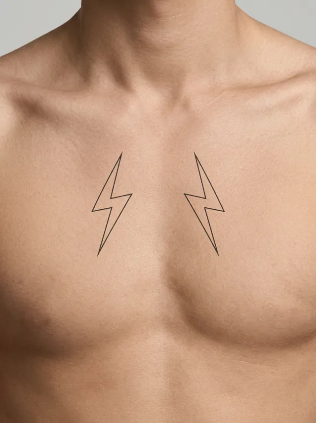 Minimalist Lightning Pair Collarbone Tattoo on-skin preview