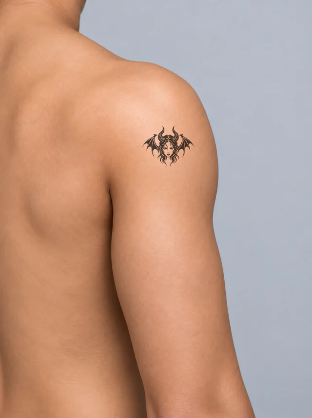 Succubus Horn and Wing Emblem Tattoo on-skin preview