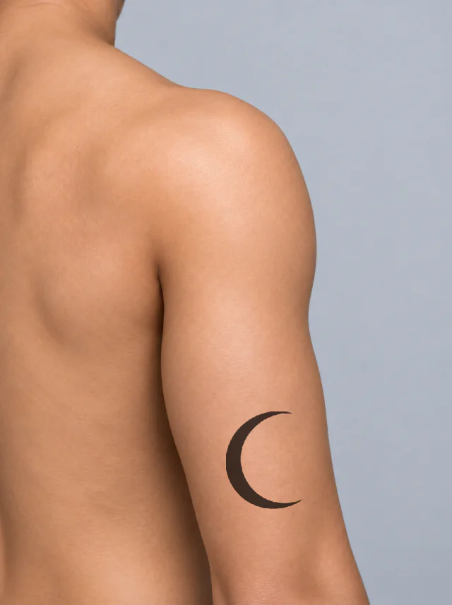 Minimalist Crescent Moon Shoulder Tattoo on-skin preview