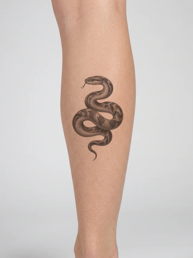 Tatuaje de serpiente en la pantorrilla, en la piel