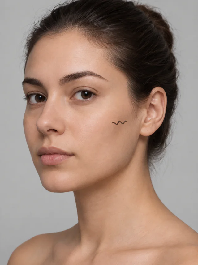 Blackwork Slim Snake Face Tattoo on-skin preview