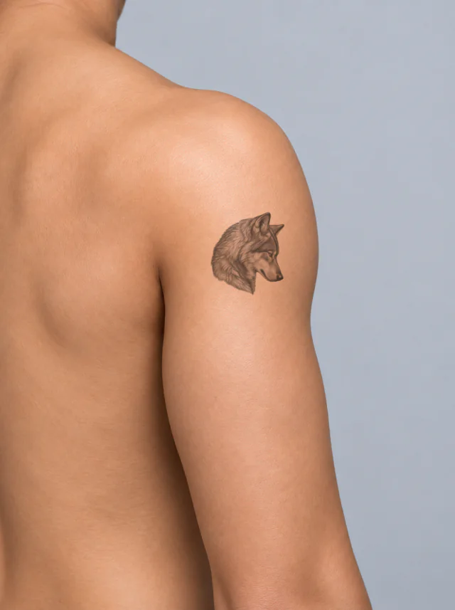 Downward Micro Realism Wolf Tattoo on-skin preview
