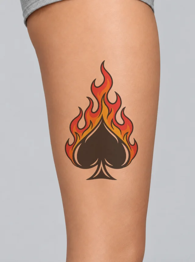 Spade Flame Tattoo on-skin preview