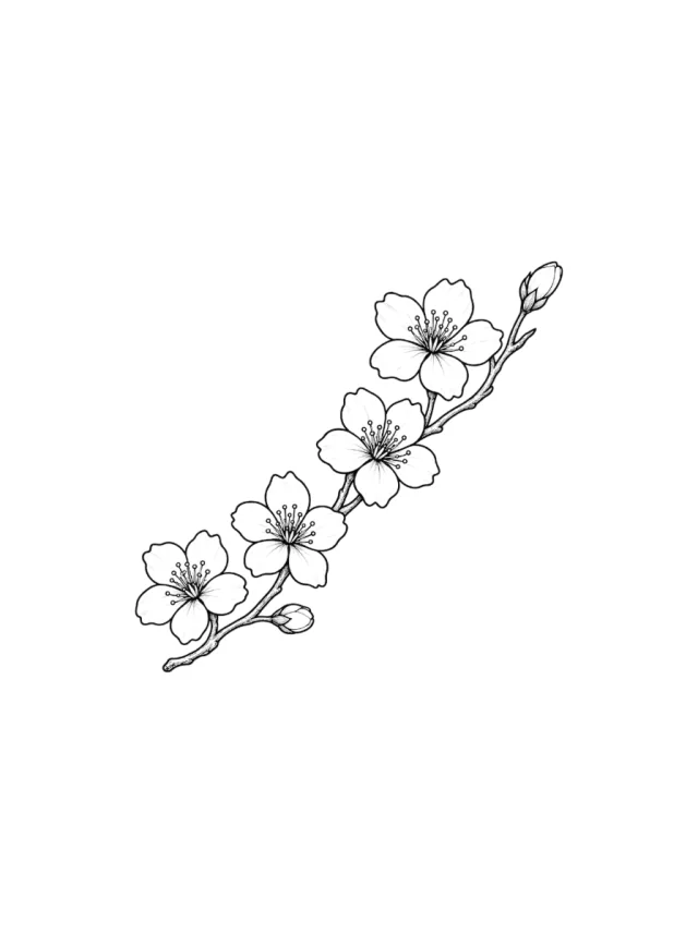 Cherry Blossom Diagonal Stem Tattoo clean design