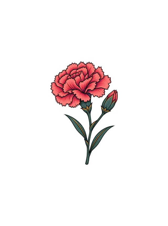 Carnation Open Flower and Bud Tattoo clean design