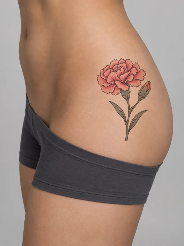 Carnation Open Flower and Bud Tattoo on-skin preview