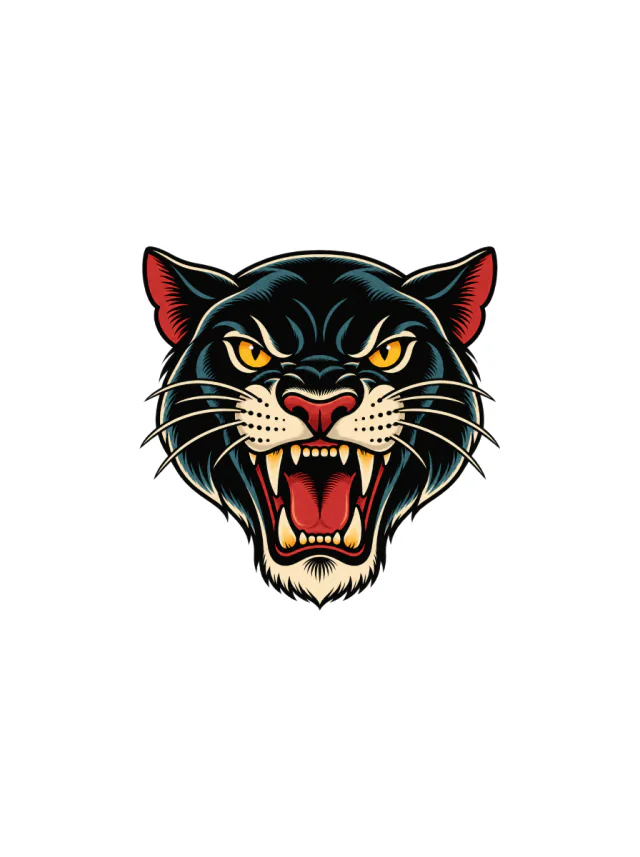 Old School Panther Head Shoulder Tattoo clean design