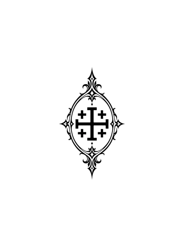 Gothic Jerusalem Cross Frame Tattoo clean design