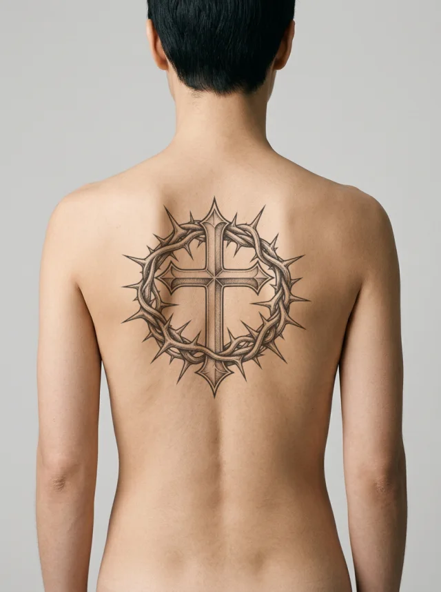 Thorns Cross Tattoo on-skin preview