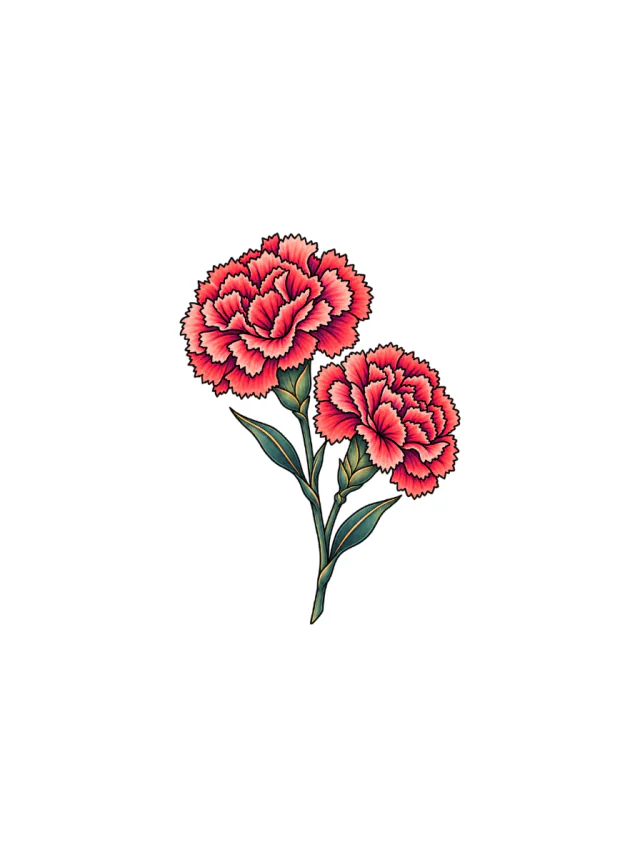 Carnation Twin Flower Bouquet Tattoo clean design