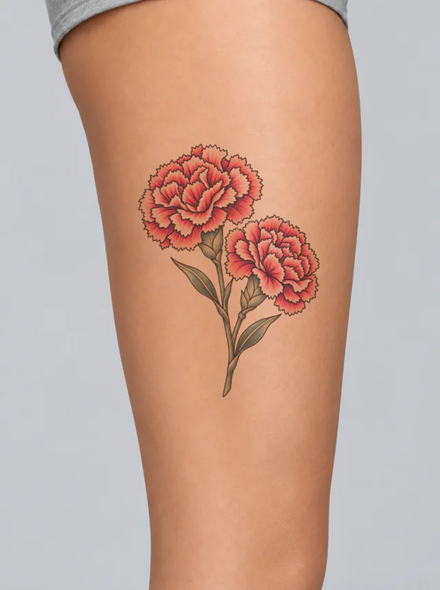 Carnation Twin Flower Bouquet Tattoo on-skin preview