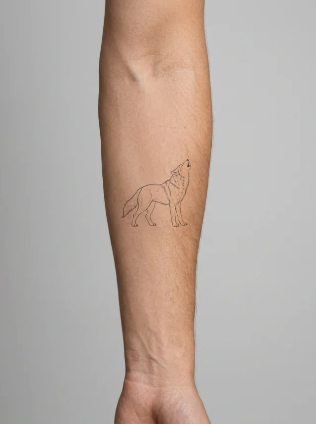Howling Fine Line Wolf Tattoo on-skin preview