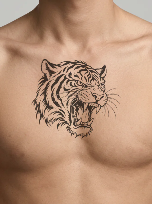 Roaring Japanese Tiger Tattoo on-skin preview