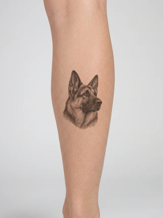 Black and Grey German Shepherd Tattoo on-skin preview