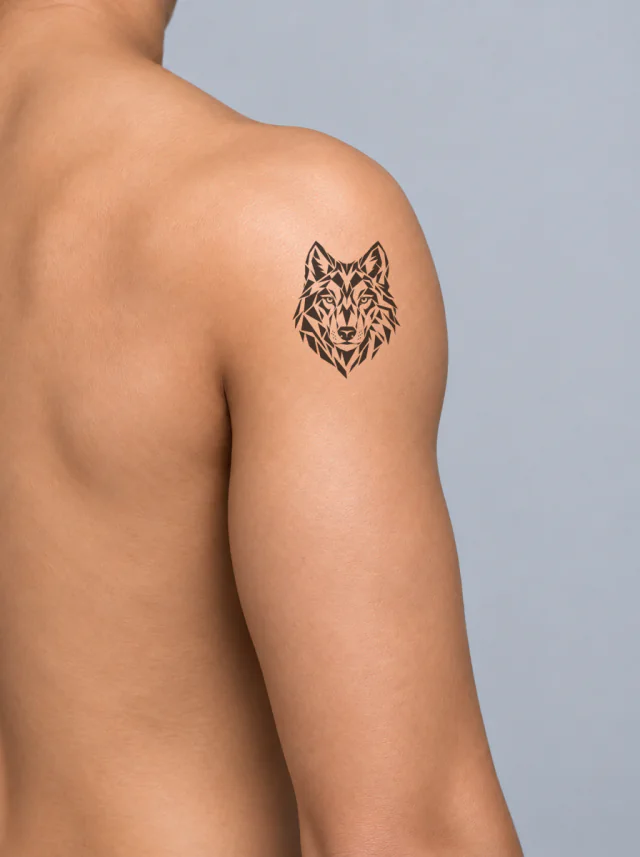 Geometric Frontal Wolf Tattoo on-skin preview