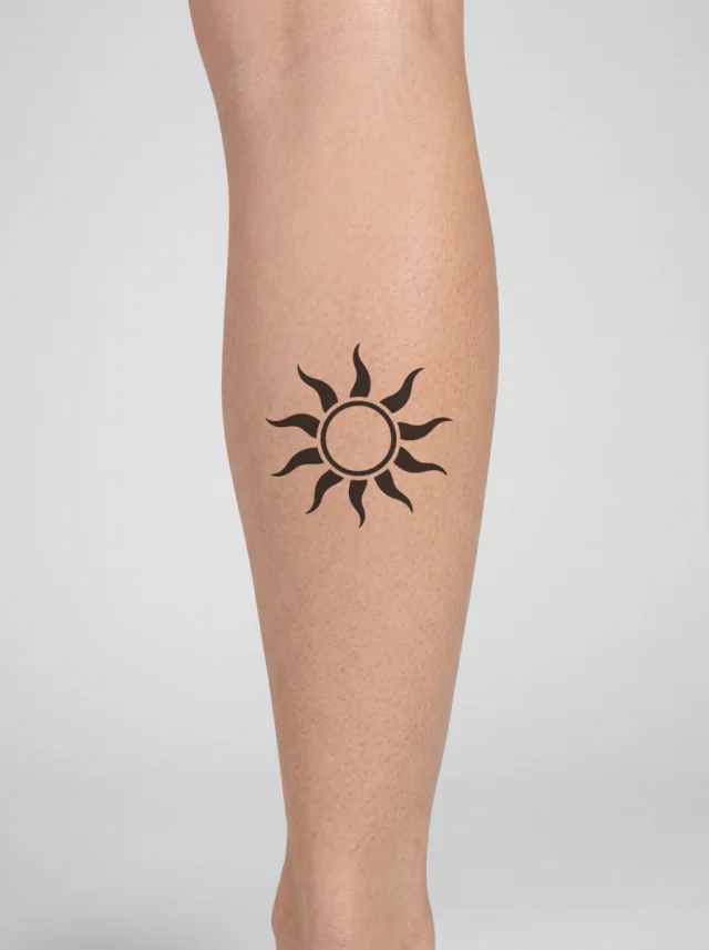 Curved Ray Blackwork Sun Tattoo on-skin preview