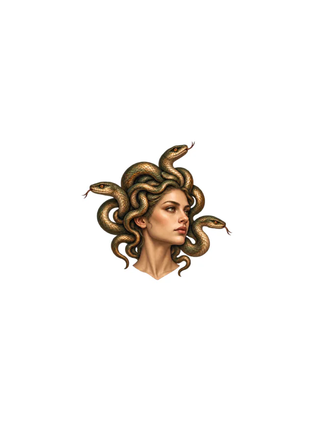 Bronze Three-Snake Medusa Portrait Tattoo clean design